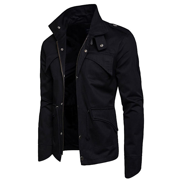 Allthemen Herre Solid Efterår Lapel Casual Jakke Black L