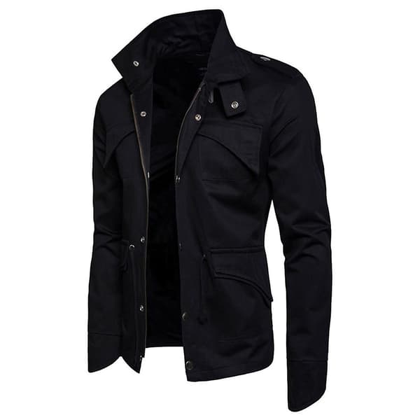 Allthemen Herre Solid Høst Lapel Casual Jakke Black L