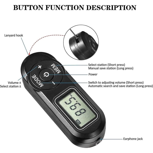 Digital Tuning Stereo Radio med LCD-skærm Usb genopladelig og øretelefoner til gå-jogging