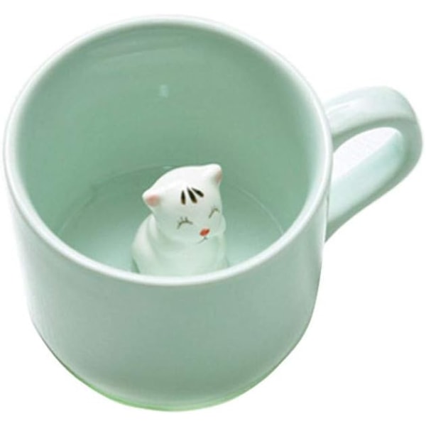 Kaffemjölk te keramiska muggar - 3D-djurmorgonkopp Bästa presenten för morgondrink, och bröllop, födelsedagar, fars dag (katt) utan sked och tallrik