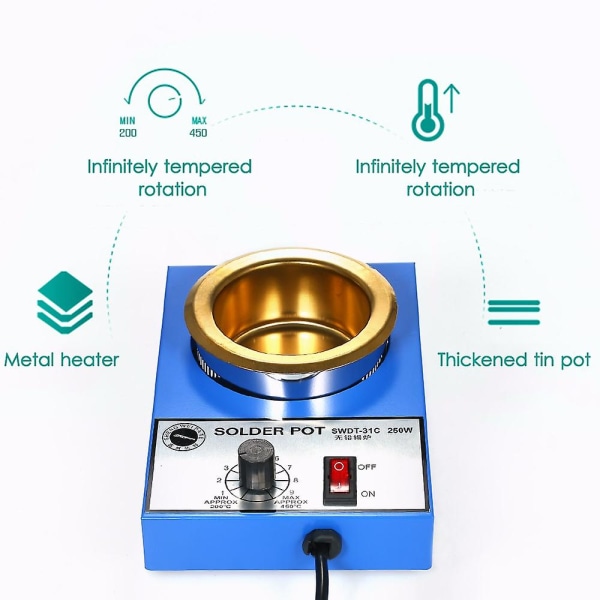 220v 300w Loddebad Tin Smelteovn Termoregulering Lodning Aflodning Bad 100/80/50/38mm 200~450 Celsius EU Stikkontakt 250W