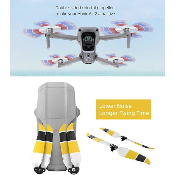 Air 2S Propeller Lågbruspropeller Vikbar 7238F Propeller för DJI Mavic Air 2/Air 2S Drone (Svart Gul Vit 4st)