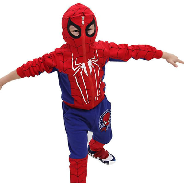 Lasten poikien Spiderman-huppariasu tyylikäs setti hupullinen paita + housut urheiluasu Blue Spiderman 4-5 Years