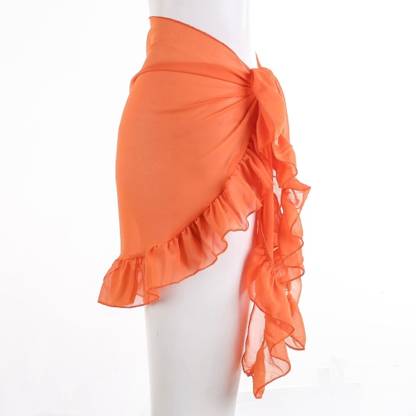 Tunna Mesh Mini Ruffle Kjolar Kvinnor Omslag Tassel Klänning Bikini Badkjol Kvinnor Baddräkt Strandkläder Wrap Orange