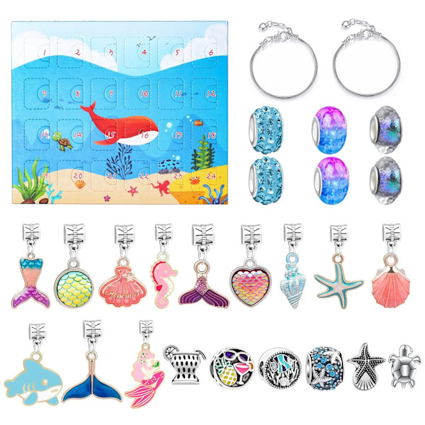 Adventskalender 2023 Jul DIY Charm Armband Nedräkningskalender med 2 Söta Armband 22 Unika Charm Smycken för Flickor style 1