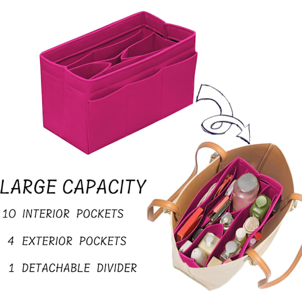 Håndtaske Organizer Indsats Filt Taske Organizer Håndtaske Organizer Indsats Taske I Taske Organizer Kompatibel med Tote Håndtaske Taske 14 Lommer Beige Lille