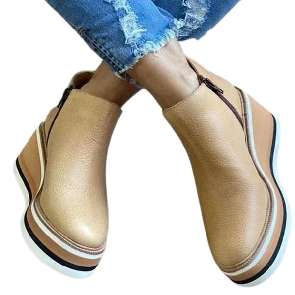 Dame Premium solide farger kile ankelstøvletter rund tå fottøy kiler Uformelle sko Fasjonable Gold 39