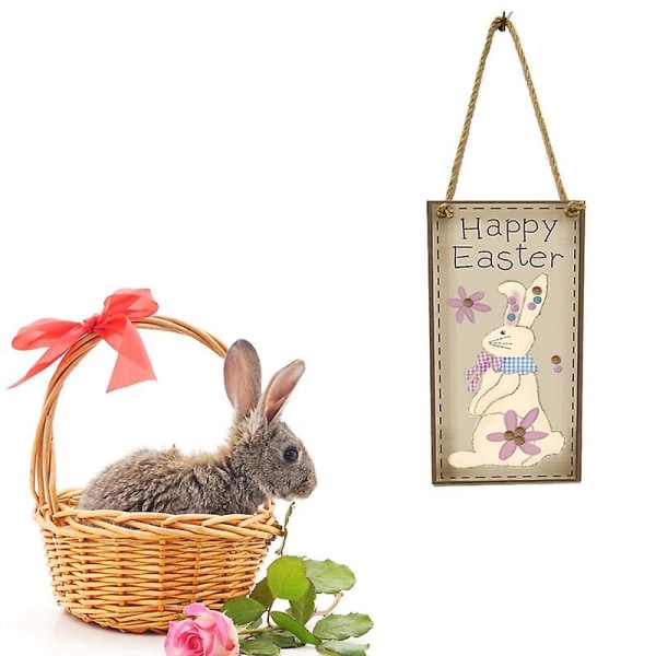 1 st. Glad Påsk Trähänge Dörrhängande Skylt Kyckling Kanin Bunny För Hem Påsk Dekoration Trähantverk Ornament C