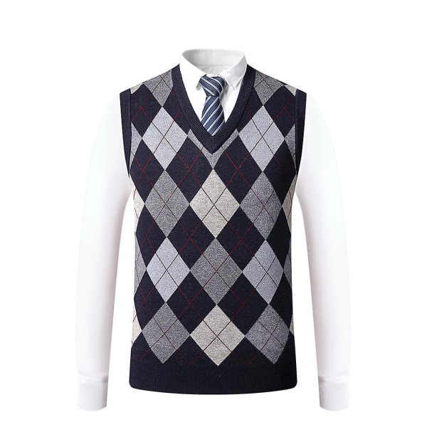 Yynuda Cashmere Pullover til mænd i uldblanding ærmeløs strikket sweater med V-hals Dark Blue 2XL