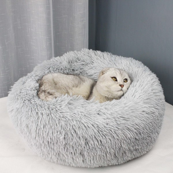 Queta katteseng, vakker dyreseng, liten hundseng dyreseng Pluss myk rund katteseng (50 cm) lysegrå lysegrå light grey Diameter 50 cm