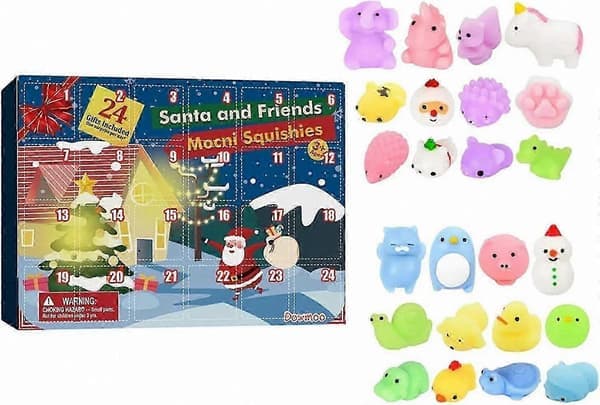 Adventskalender med 24 luker for barn med 24 gummileker i blind boxes