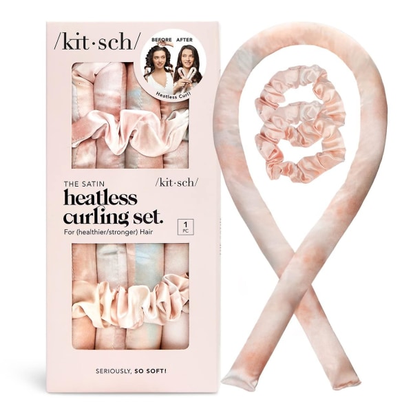 Kitsch Satin Heatless Curling Set - Hårruller til varmefrie krøller | Varmefrie hårruller & varmevalser | Hårruller til at sove i | Varmefrie krøller Sunset