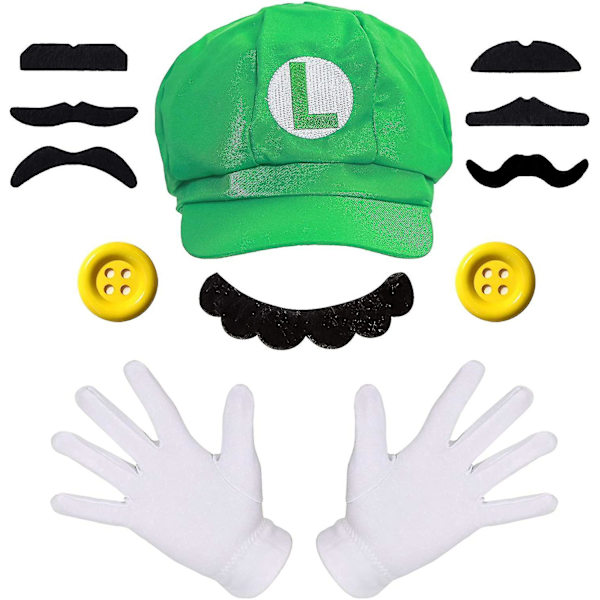 Super Mario Bros Mario Och Luigi Hattar Mustascher Elastiska Upphängare Handskar Knappar Cosplay Kostym