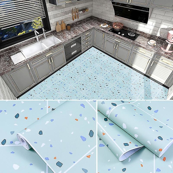 Självhäftande golv Vattentät Non-randip Badrum Kök Vardagsrum Tjock Och Slitstark Three color Hexagon