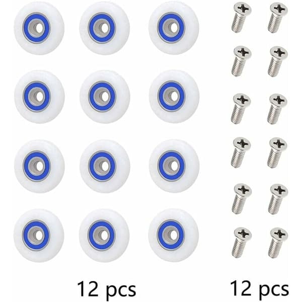 12 st Duschdörrsrullar - Ersättningsrullar med skruvar, 23 mm diameter