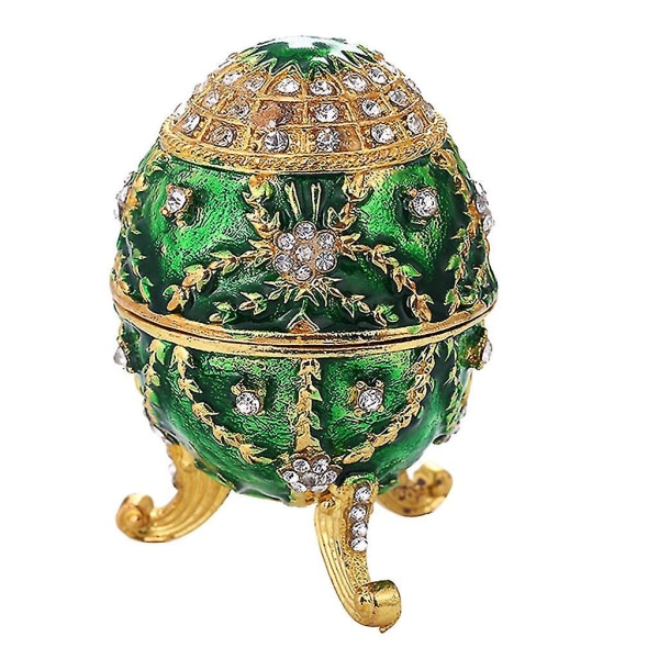 Kristalliemaloidu Pääsiäisen Fabergé-muna Korurasia Sormus Korvakorut Venäläinen Kotelo Hk Green 8.5x6cm