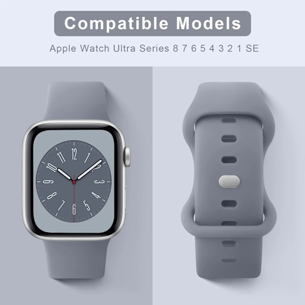 Pehmeä silikoniranneke, yhteensopiva Apple Watch 8 7 6 5 4 3 SE -rannekkeen kanssa, yhteensopiva IWatch Ultra 49mm 45mm 41mm 40mm 44mm 38mm 42mm -kellon kanssa lavender