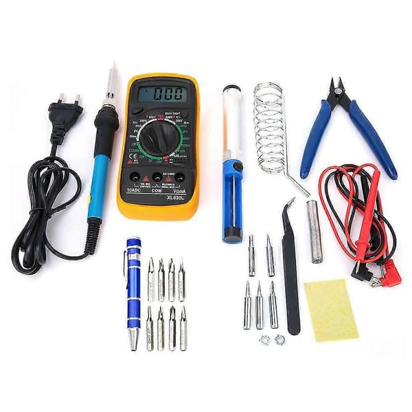 16pcs Adjustable Temperature Electric Soldering Iron Welding Multimeter Tool Kit EU Plug 220v
