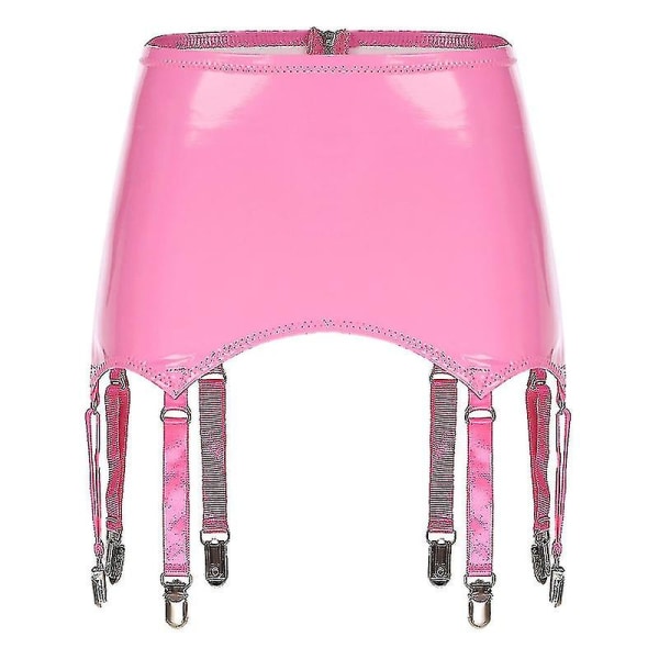 Dam Lakläder Strumpeband med metallklämmor Hängselbälte Clubwear Stage Performance Rave Pink L