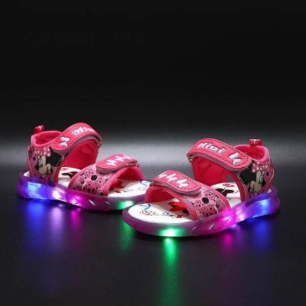 Mickey Minnie LED Light Casual Sandaler Flickor Sneakers Princess Outdoor Shoes Children's Luminous Glow Baby Barn Sandaler Red 28-Insole 17.0 cm