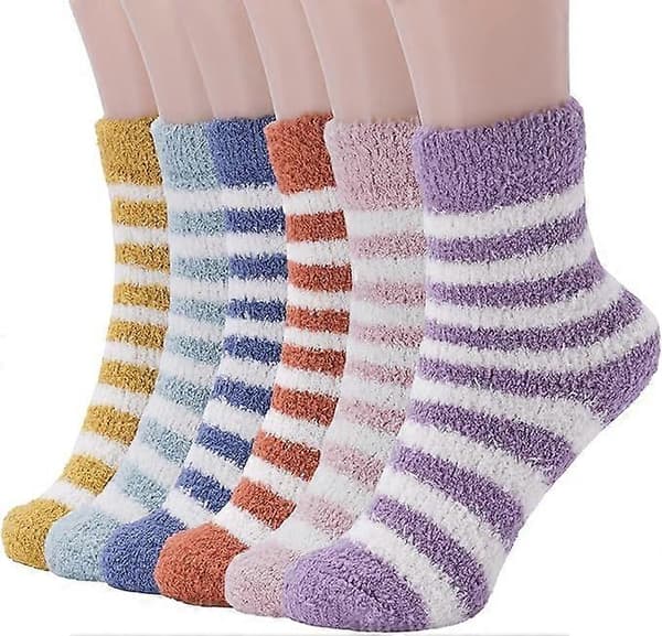 6 par varme, bløde sokker til kvinder, sengesokker til kvinder, bløde mikrofiber tykke, bløde sokker til kvinder i størrelse 4-7 til vinter