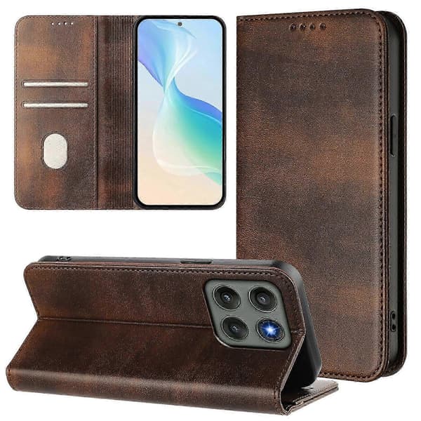 Plånboksfodral i retro texturläder för Motorola Edge 60 Pro 5g Brown