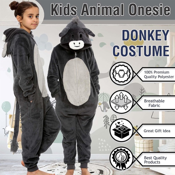 Unisex Donkey Djur Onesie Pyjamas Set Fri Frakt 5 6 Years