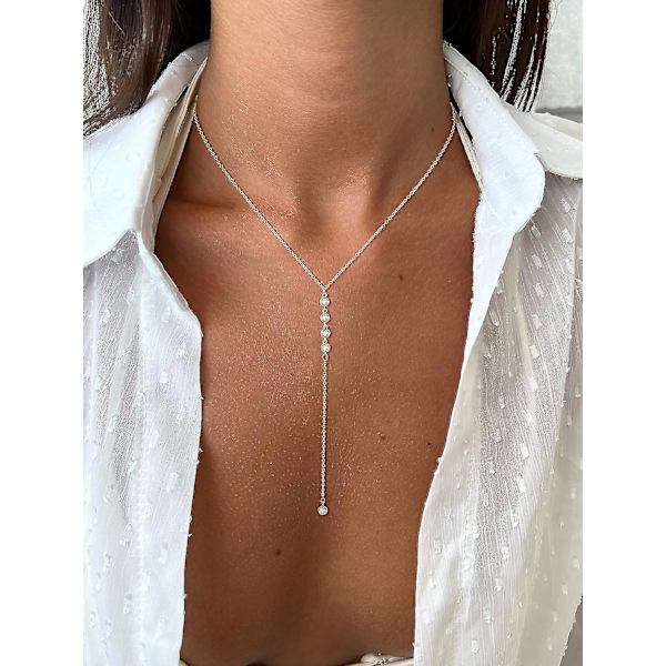 Bebetter Lariat Kultaketju Naisille, Hieno Pitkä Ketju 14k Kultapinnoitettu/hopea Y-muotoinen Riipusketju Trendikäs Kerrostettu Cz Helmiketju Tippu Ketju CZ Lariat Necklace-GD