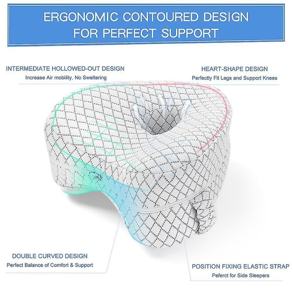 Hjerteformet ortopædisk sovepude til ben, kilepude med knæstøtte, iskias puder, kropspude White
