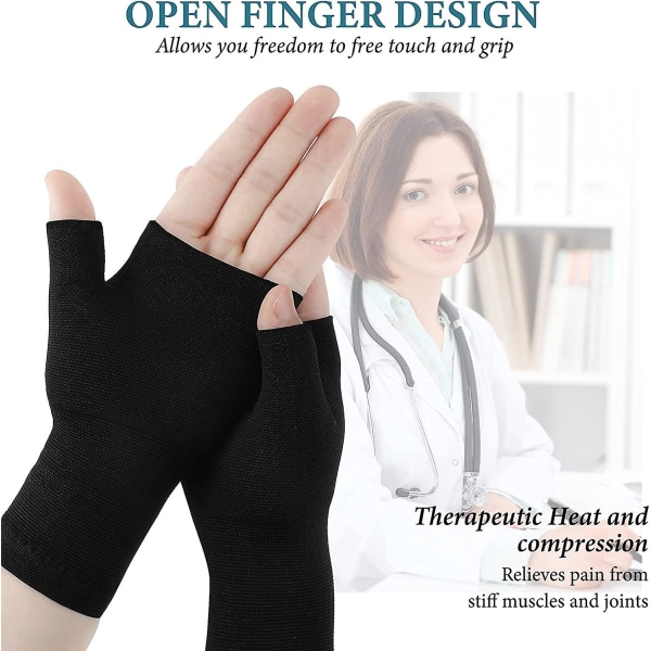 4 delar unisex handled tumstöd ärm fingerlösa handledshandskar kompression artrit handskar sport handledsstöd Black XL