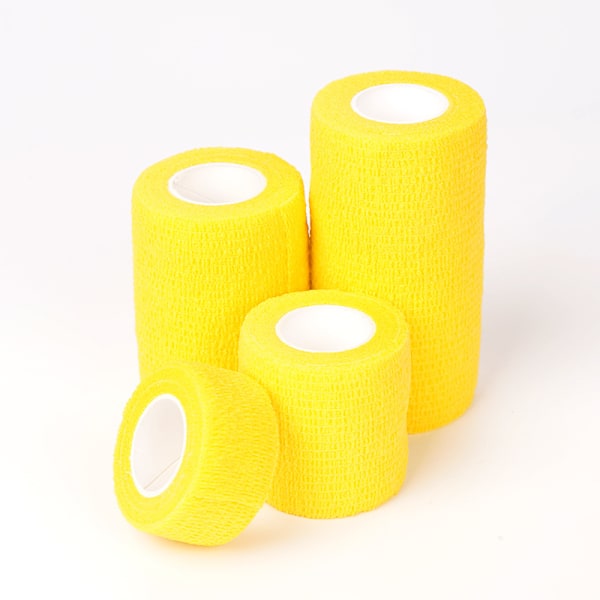 2 stk. farvede elastiske selvklæbende sportsbandager til hånd og håndled, bandage til binding af ko-ben og bordben, beskyttende bandage gul yellow 10cm*4.5m