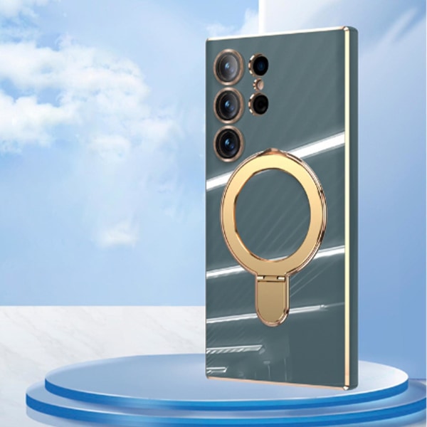 För Samsung Galaxy S24 Ultra case Magnetisk, trådlös laddning Militärt fallskydd Pu- cover för S24 Ultra grayblue