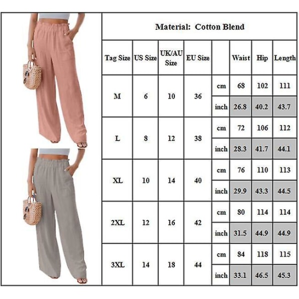 Kvinder elastisk flæsetalje almindelige bukser Casual løse lange bukser med lommer Black 2XL