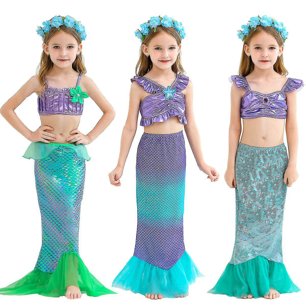Girls Princess Dress Mermaid Ariel Dress Halloween Carnival Party Cosplay Kostym C 7-8T