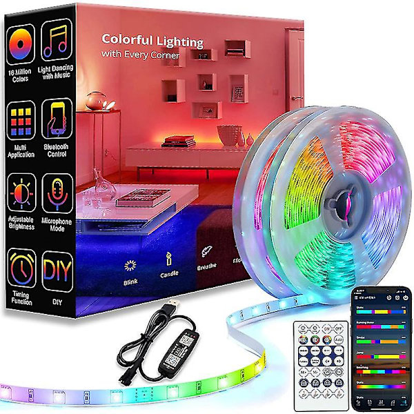 Led Strip 1m-30m Rgbic 2835 Bluetooth App Kontrol Jageffekt Lys Fleksibel Tape Diode Bånd Tv Baggrundsbelysning Værelse Dekoration 2M Full Set 5050 24Key IR