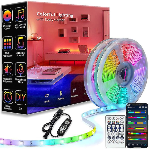 Led Strip 1m-30m Rgbic 2835 Bluetooth App Kontroll Chasing Effect Lights Fleksibel tape Diodebånd Tv Bakgrunnsbelysning Rom dekorere 10M Full Set 5050 24Key Bluetooth