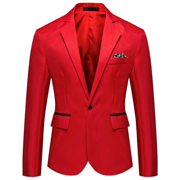 Allthemen Herre Business Casual One Butched Revers Ensfarvet jakkesæt Red 2XL