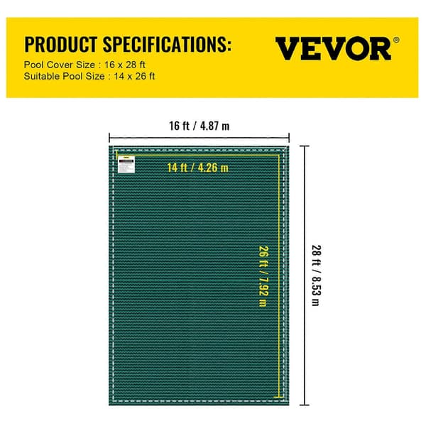 Poolskyddsöverdrag Passar 14x26ft Rektangulära Nedgrävda Pooler, Säkerhetspoolöverdrag med Dräneringshål, Mesh Solid Poolöverdrag för Simbassänger