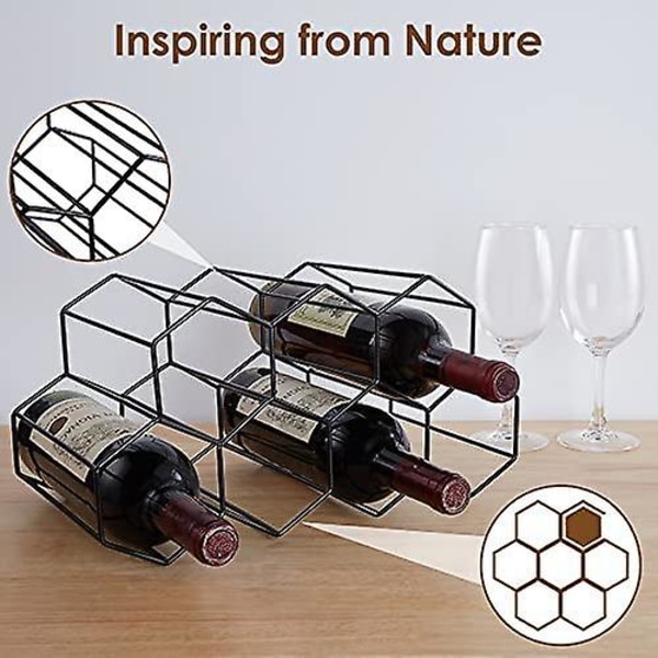 Benkeplate vinstativ - 6 flaskeholder for vinoppbevaring, frittstående vinstativ for vinkjeller barskap gull black