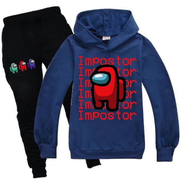 Play Among Us Children's Hoodie Topp buksedress Impostor Outfit Clothes Dark Blue 13-14 Years