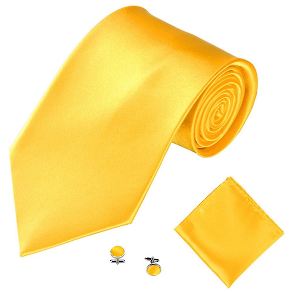 Herrar Kostym Slips Näsduk Manschettknappar Set Solid Färg Tuxedo Kostym Golden