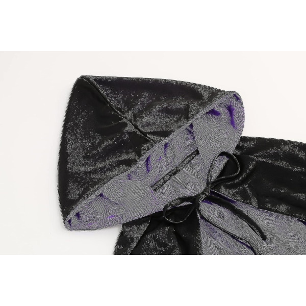 Vendbar kappe for voksne og barn, påske nyttår kappe finkjole vampyr heks trollmann Rollelek kappe-zong Black Purple 120cm