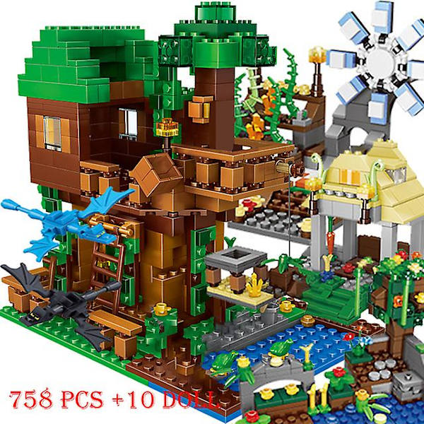 1500 stk Myworld Klossersett Minegård Fjellhule Foss By Jungel Trehus Figurer Modell Byggeklosser Lekegaver - Klosser - A0012