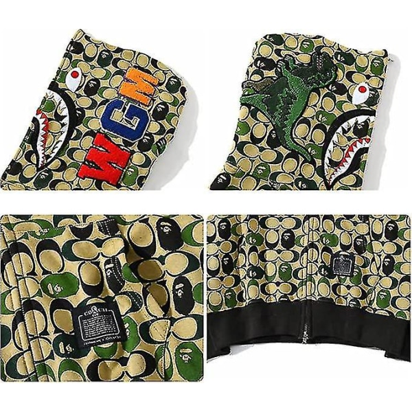 Shark Ape Bape Huppari Camo-Painatus Polyesteri Neule Rentoutunut Löysä Vetoketju Huppari Takki Miehille Naisille Dinosaur XL