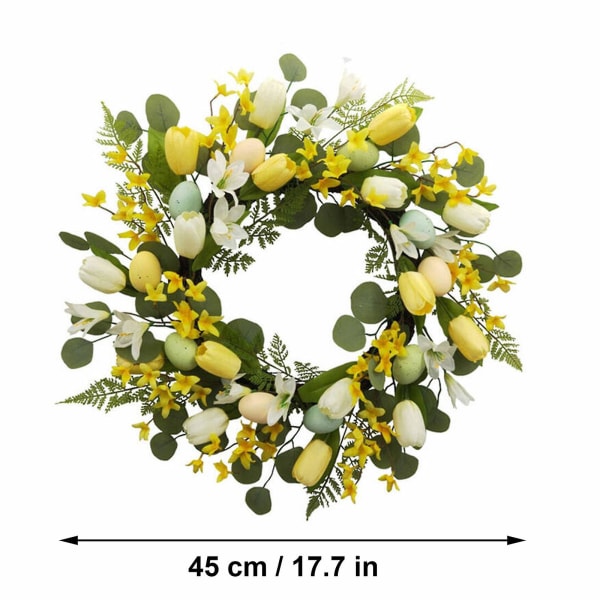 Påskekrans, 18 cm Kunstig Bærkrans med Påskeæg til Dørpynt Yellow