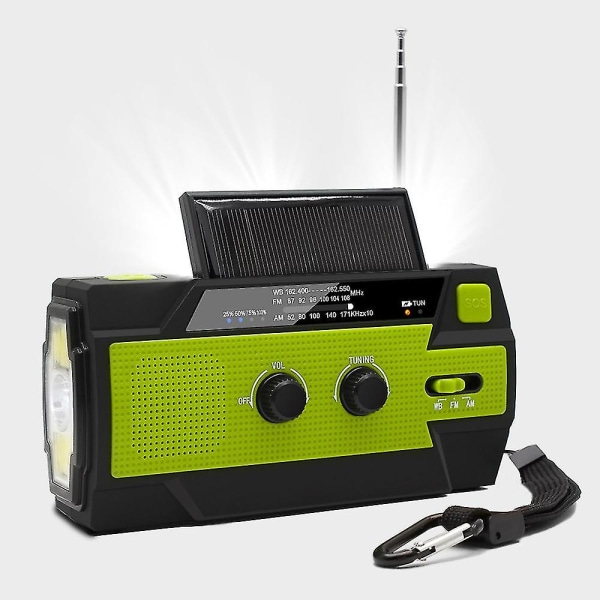 Højkvalitetssalg 4000maha Am/fm/noaa Lommelygte læselampe Håndsving Solar Survival Emergency Radio Green