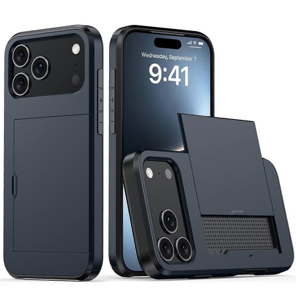 AMORUS Deksel til iPhone 17 Pro med skyvbart kortholder PC TPU telefon bakdeksel - Grå Multicolor Navy Blue