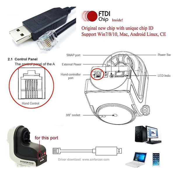 USB til RJ11 RJ12 6p4c Adapter Seriel Kontrolkabel EQMOD Kabel til AZ- Montering PC Forbindelse til Hånd Co