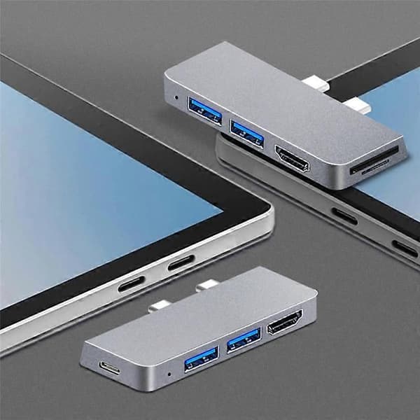 Til Surface Pro 8 USB C Hub, 4K -kompatibel adapter+2 USB 3.0-læser SD/TF-kortlæseradapter til Silver