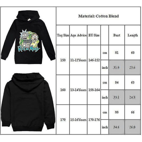 Rick And Morty Tryckt Barn Pojkars Hoodie Sweatshirt Långärmad Casual Huvad Tröja 15-16 Years
